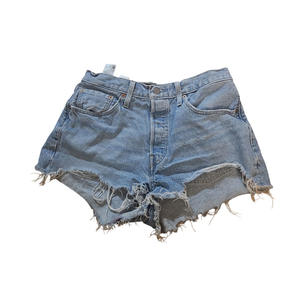 Levis Premium 501 Original Light Wash Distressed Denim Cut Off Shorts Womens 31